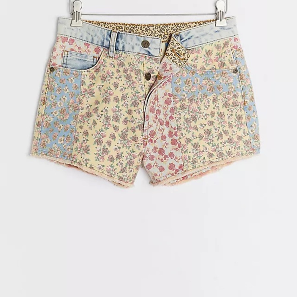 Farm Rio Ultra High-Rise Patchwork Denim Shorts